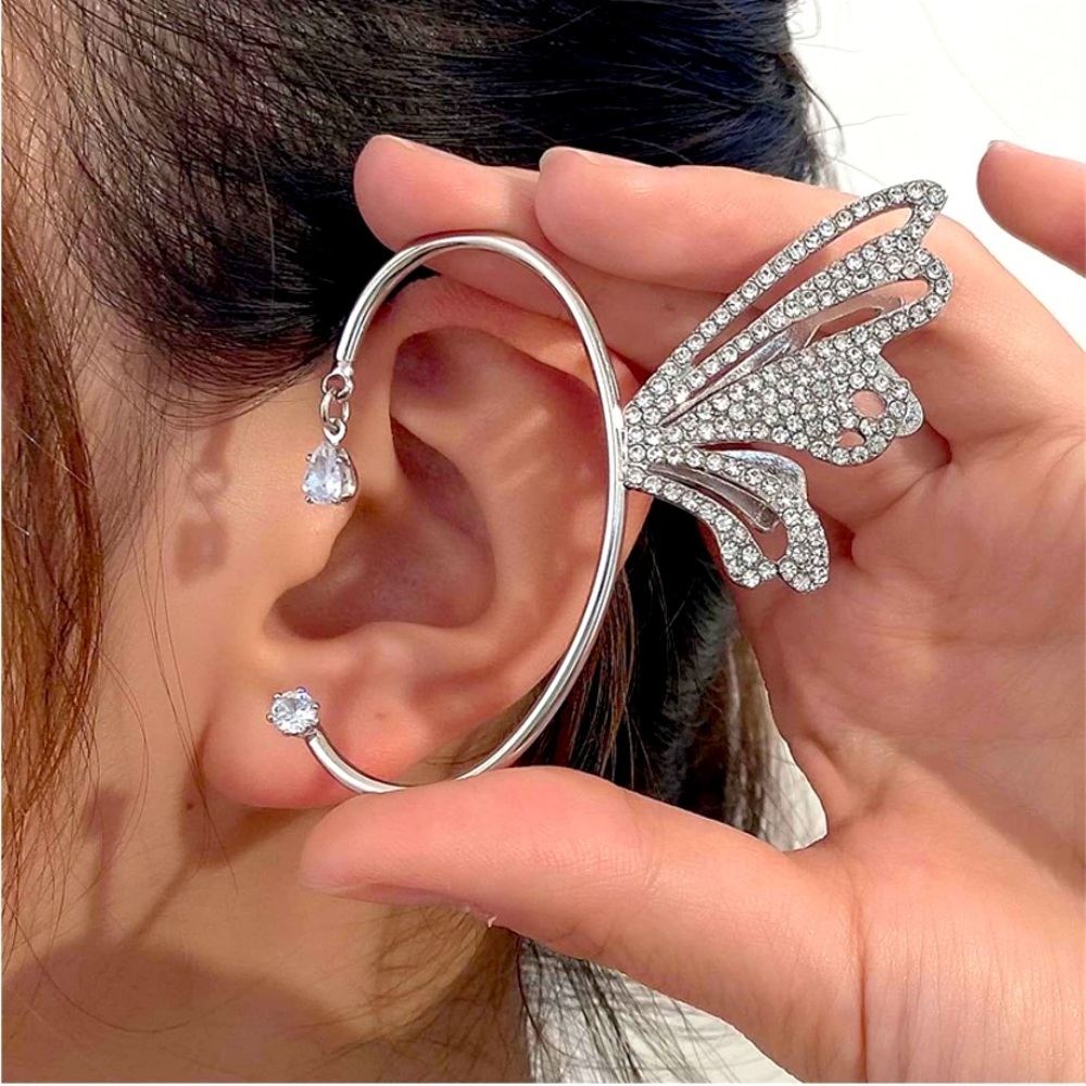 Shimmering Silver Pavé Butterfly Fairy Goddess Festival Ear Cuff - Picture 2 of 7